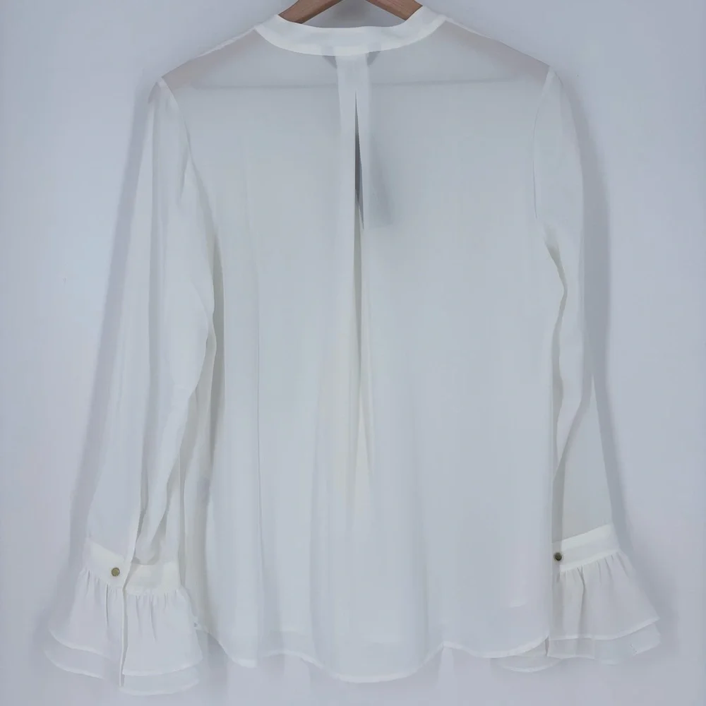Banana Republic White Sheer Long Sleeve Blouse Ruffled Cuffs NWT - Picture 6 of 8